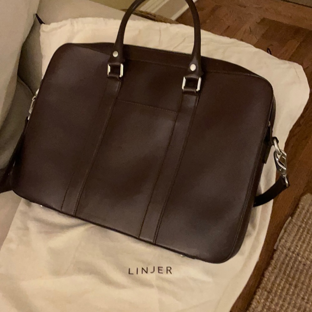 Linjer brown leather briefcase with dust bag